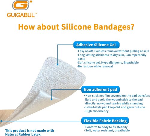 G+ GUIGABUL Silicone Bandages for Sensitive Skin - Painless Removal, 40 Medium & 15 Extra Large Counts