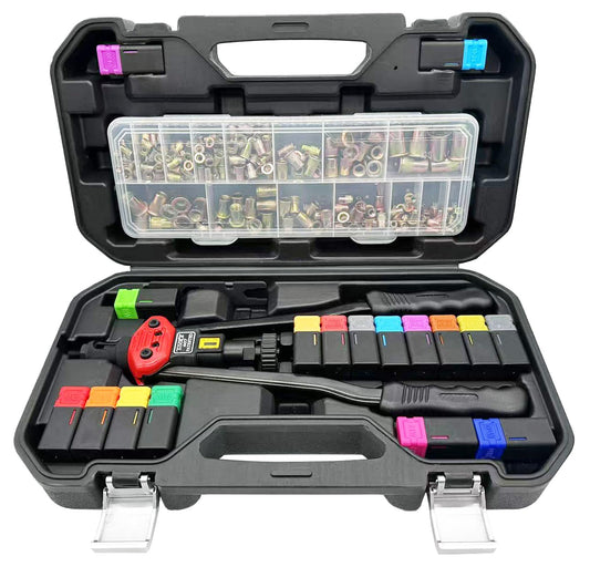 ZIOJOVK 16-Inch Rivet Nut Tool Kit, with17 Metric and SAE Mandrels, 256Pcs Assorted Rivet Nuts, and Rugged Carrying Case