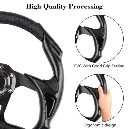 Golf Cart Steering Wheel for EZGO TXT/RXV, Club Car DS/Precedent/Tempo, Yamaha G29/Drive/Drive 2, and more Golf Cart Models, Racing Steering Wheel, Black (Required Adapter Not Included)