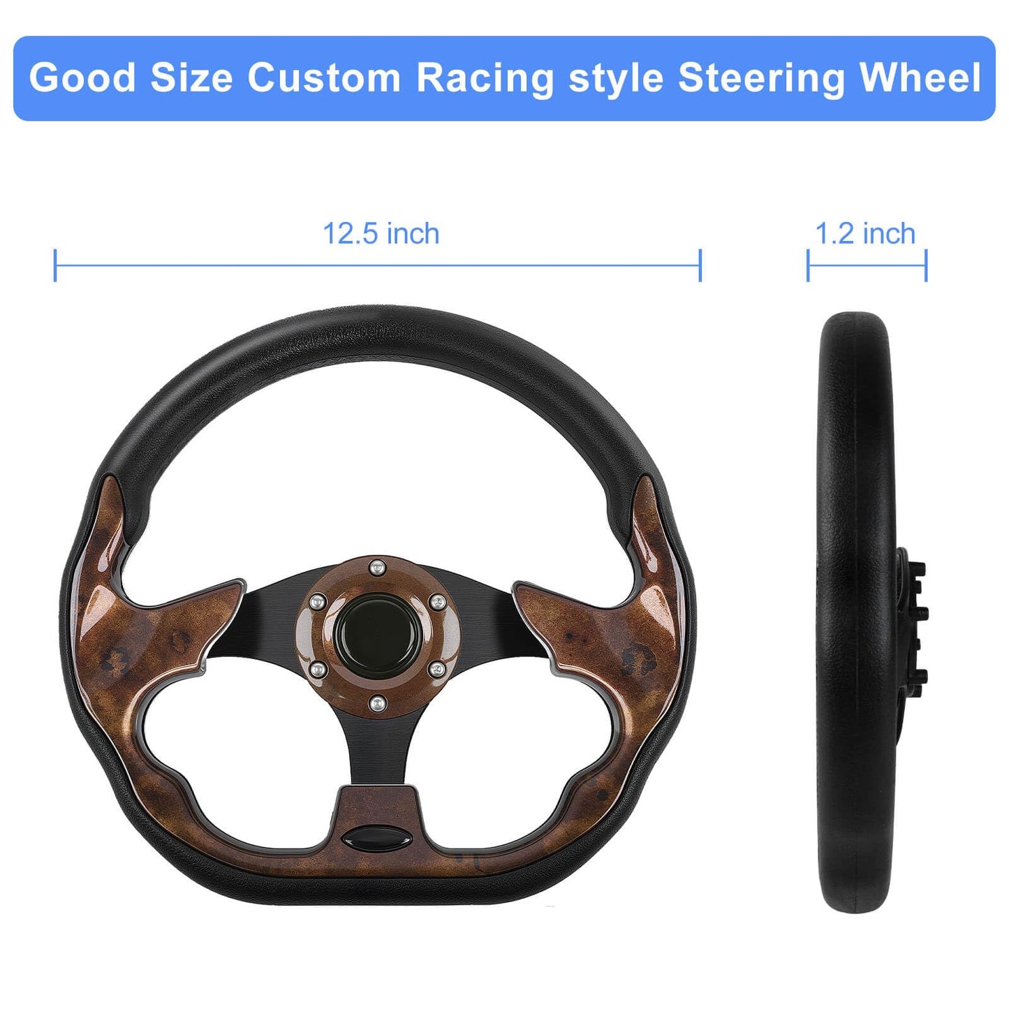 Golf Cart Steering Wheel, Fit EZGO TXT RXV, Club Car DS Precedent Tempo, Yamaha G2-G29 Most Golf Cart, Universal Golf steering Wheel, Ergonomic Design, D Shape Design