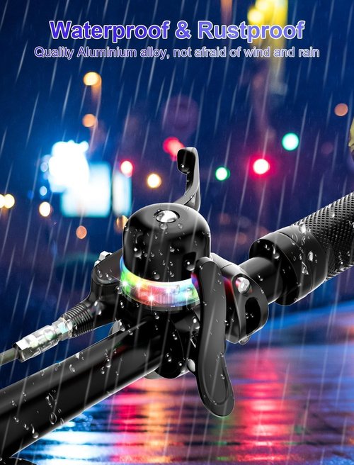 Bike Bell for Kids & Adults, Light up Bike Accessories Adjustable with Ferrules Fit for 0.74-1.25in(19-31.8mm) Bicycle Handlebars, Aluminum Made & Crisp Sound for Mountain Dirt Road Bike Ebike