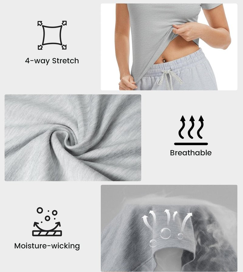 Fioboc Cropped Workout Tops for Women Slim-fit Athletic Short Sleeve Tee Gym Running Yoga Casual Tight Shirts XS-2XL