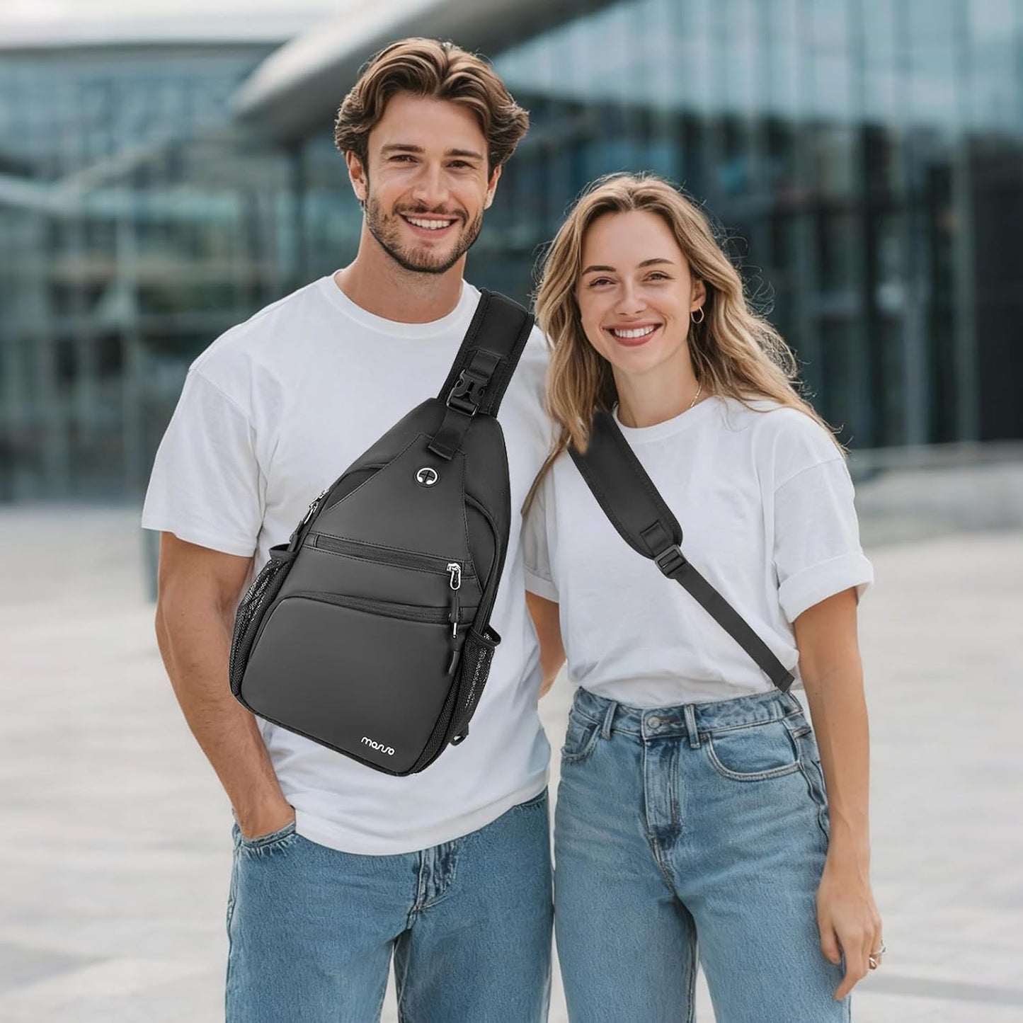 MOSISO Crossbody Sling Bag - Versatile Travel Backpack for Men | Compact Black Chest Bag with Front Pocket