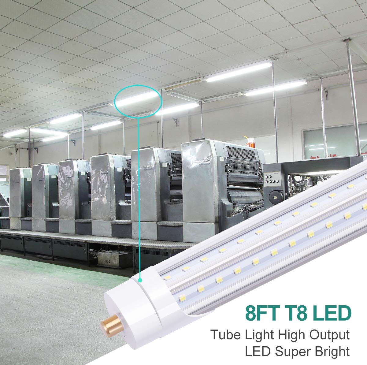 TRLIFE 8FT LED Bulbs 6000K, T8 8FT V Shape 65W FA8 LED Light Bulbs with Clear Cover(150W Fluorescent Bulbs Replacement), Dual Row L ED Chips, 7800Lm, Dual-Ended Power (4 Pack)