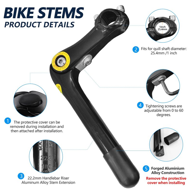 Relwears Black Quill Stem Adjustable 22.2mm Alloy Alum 180mm Reach 110 * 25.4 for Mountain Bike and Road Bike