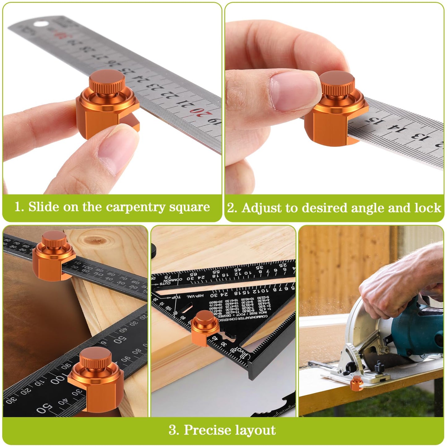 Ceoighe 4 Pack Stair/Square Gauge Set for Framing Square, Stair Stringer Layout Tool for Circular Saw, Carpentry Squares and Rafter Layout, Aluminum Alloy Stair Gauge Tool (Orange)