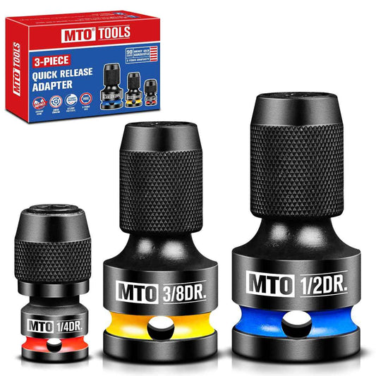 MTO 1/2 3/8 1/4-Inch Square Drive to 1/4-Inch Hex Socket Adapter, 3PCS Quick Release Impact Bit Holder, for Impact Wrench Ratchet, CR-MO