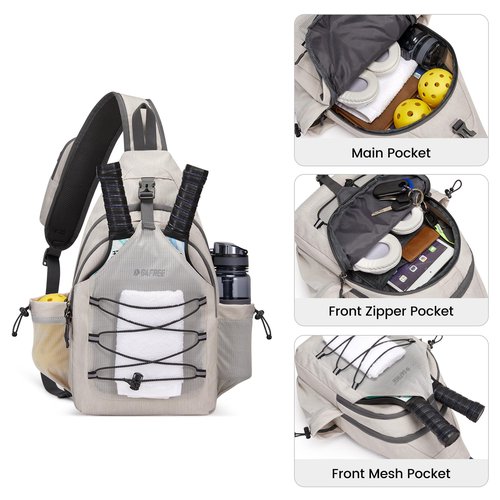 G4Free Pickleball Bag Sport Tennis Sling Bag Lightweight Pickleball Paddle Bag, Ivory, L
