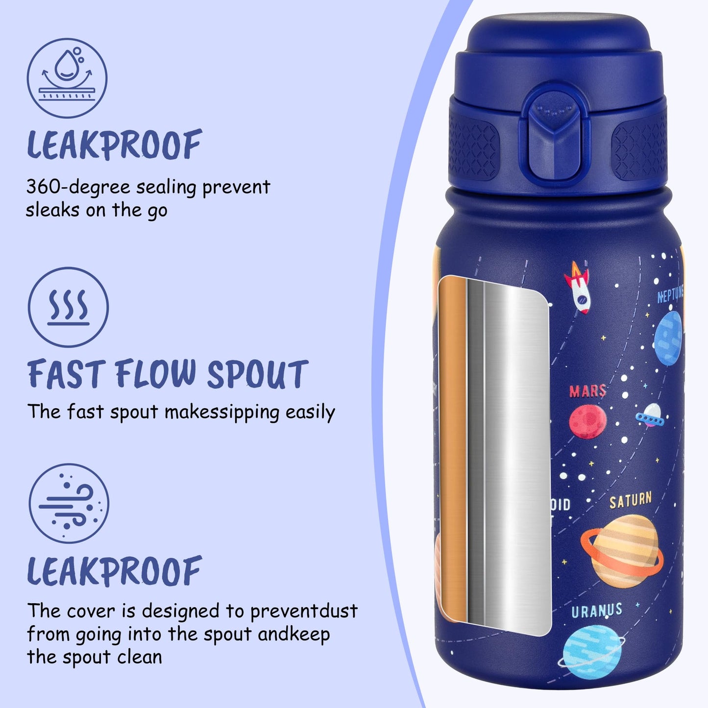 GOPPUS Kids Insulated Water Bottle 12oz, Leakproof Stainless Steel Thermos, BPA Free Double Wall Vacuum Insulated Bottle for School, Travel, Sports & Outdoor Activities, Boys Girls