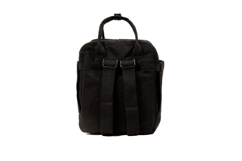 DIME BAGS Mini Backpack, Compact Lightweight Everyday Travel Bag with 7 Pockets, Durable Hempster Material, Adjustable Straps & Top Handle, Water Bottle Holders & Interchangeable Patch (Black)