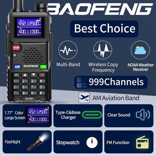 Baofeng AR-5RM Handheld Ham Radio - Long Range 10W NOAA Emergency Tactical Two-Way Radio | 2 Pack with USB-C Charging