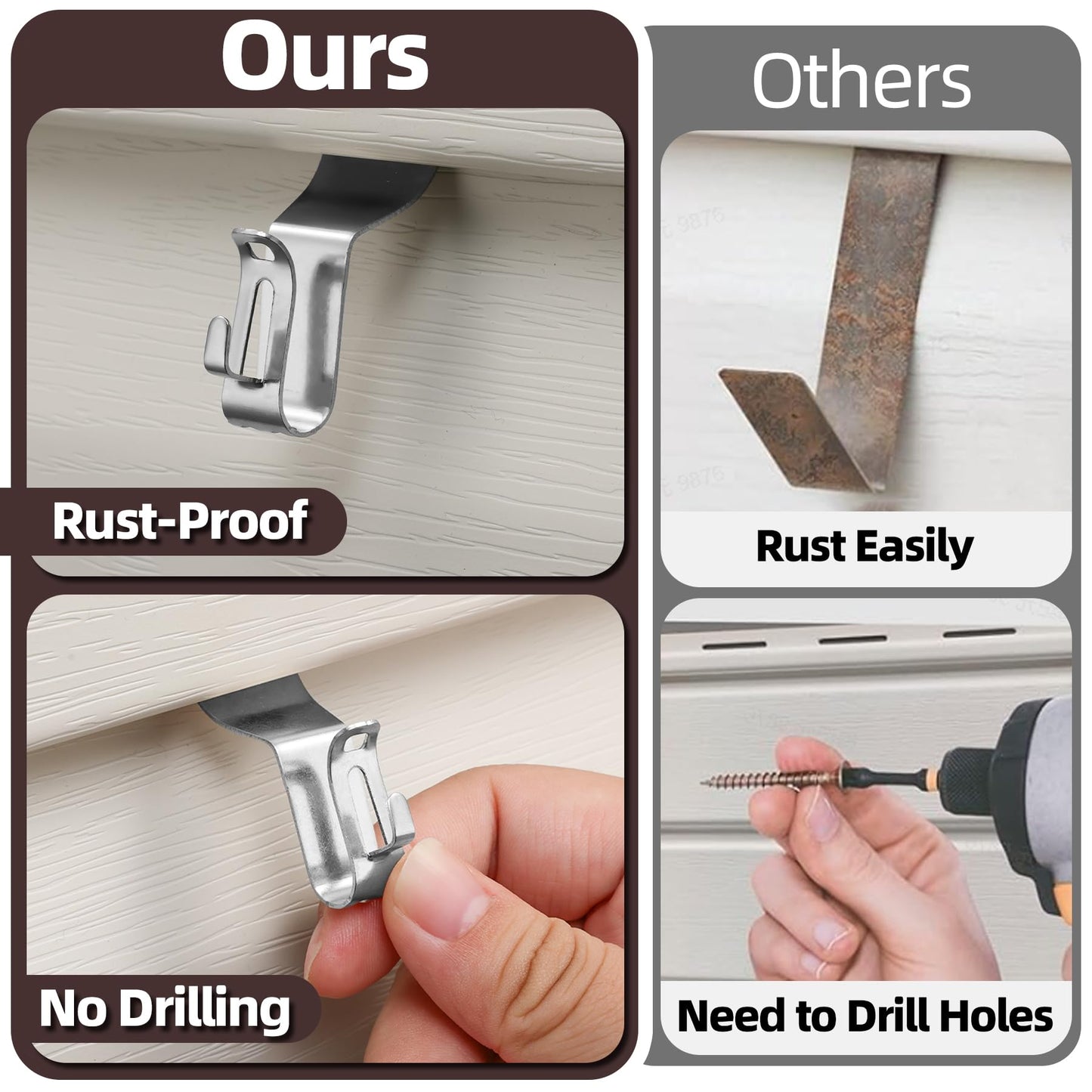 Amuille 12 Pack Vinyl Siding Hooks for Lights, No Hole Heavy Duty Siding Clips for Hanging Wreaths, String Lights, Porch Sign, Christmas Decor and Plant Hooks