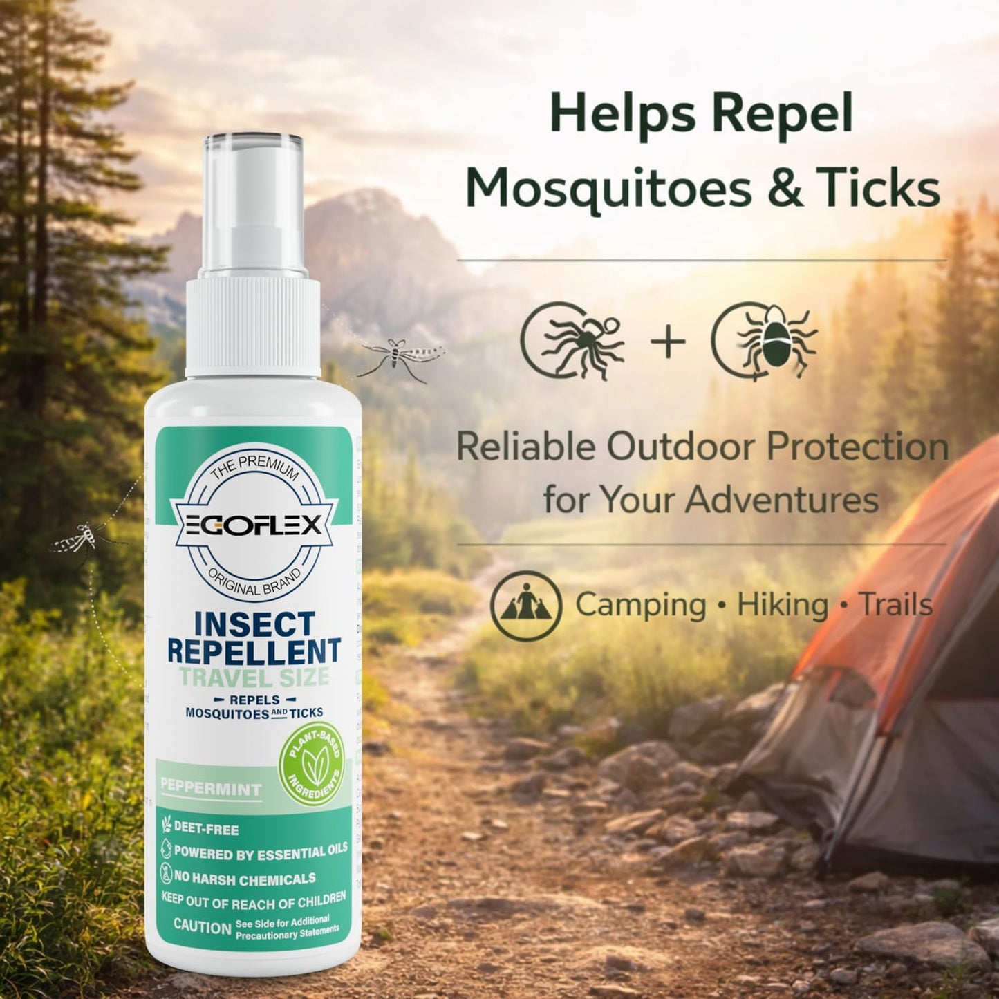 Skiennix Mosquito Repellent Spray - DEET-Free Travel Size Bug Deterrent with Natural Essential Oils - Peppermint Scent - 3 Fl Oz