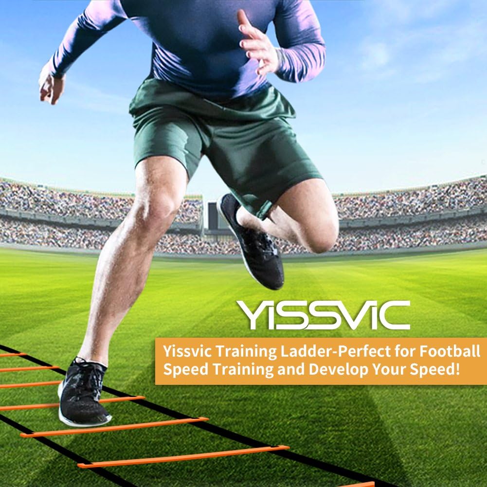 YISSVIC Agility Ladder - 20 Feet with 12 Adjustable Rungs & Accessories for Speed Training | Includes Carry Bag, Cones & Stakes