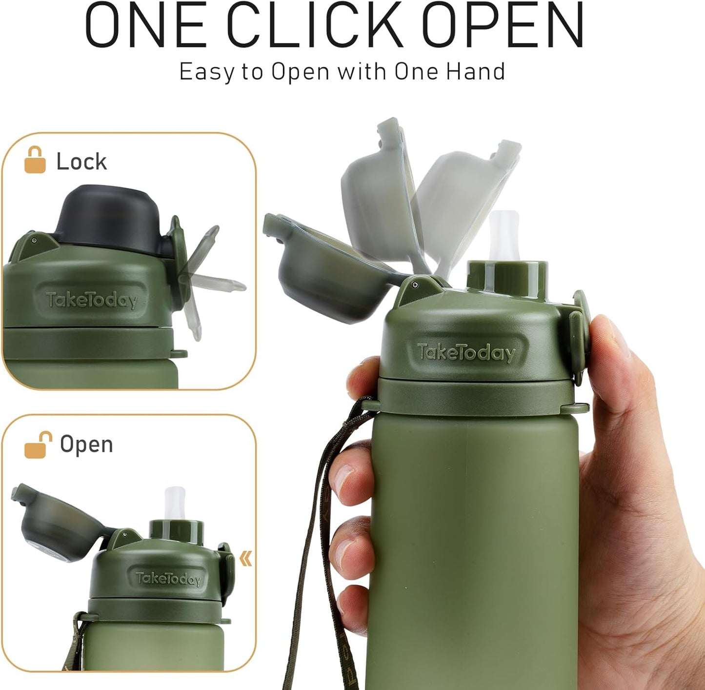 TakeToday Collapsible Water Bottle - 21oz Foldable Platinum Silicone with Straw & Carry Strap | BPA-Free, Leak-Resistant for Travel
