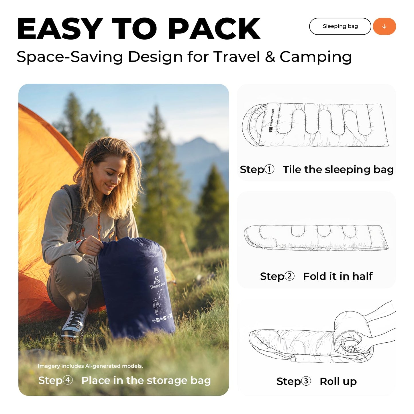 TANSTRIDER Sleeping Bags for Adults Warm Weather,3lb Backpacking Compact Lightweight Camping Sleeping Bag with Compression Sack for Kids,Camping Essentials Gear for Hiking,Travel,Climb,Outdoor, Indoor