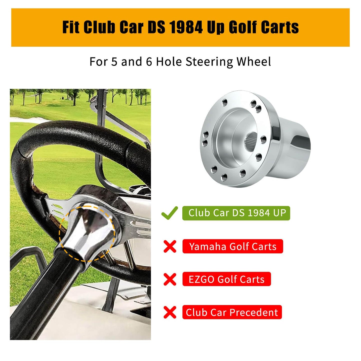 Club Car DS Steering Wheel Adapter Hub for Club Car DS 1984+ Golf Cart with 5-6 Holes Golf Cart Steering Wheel
