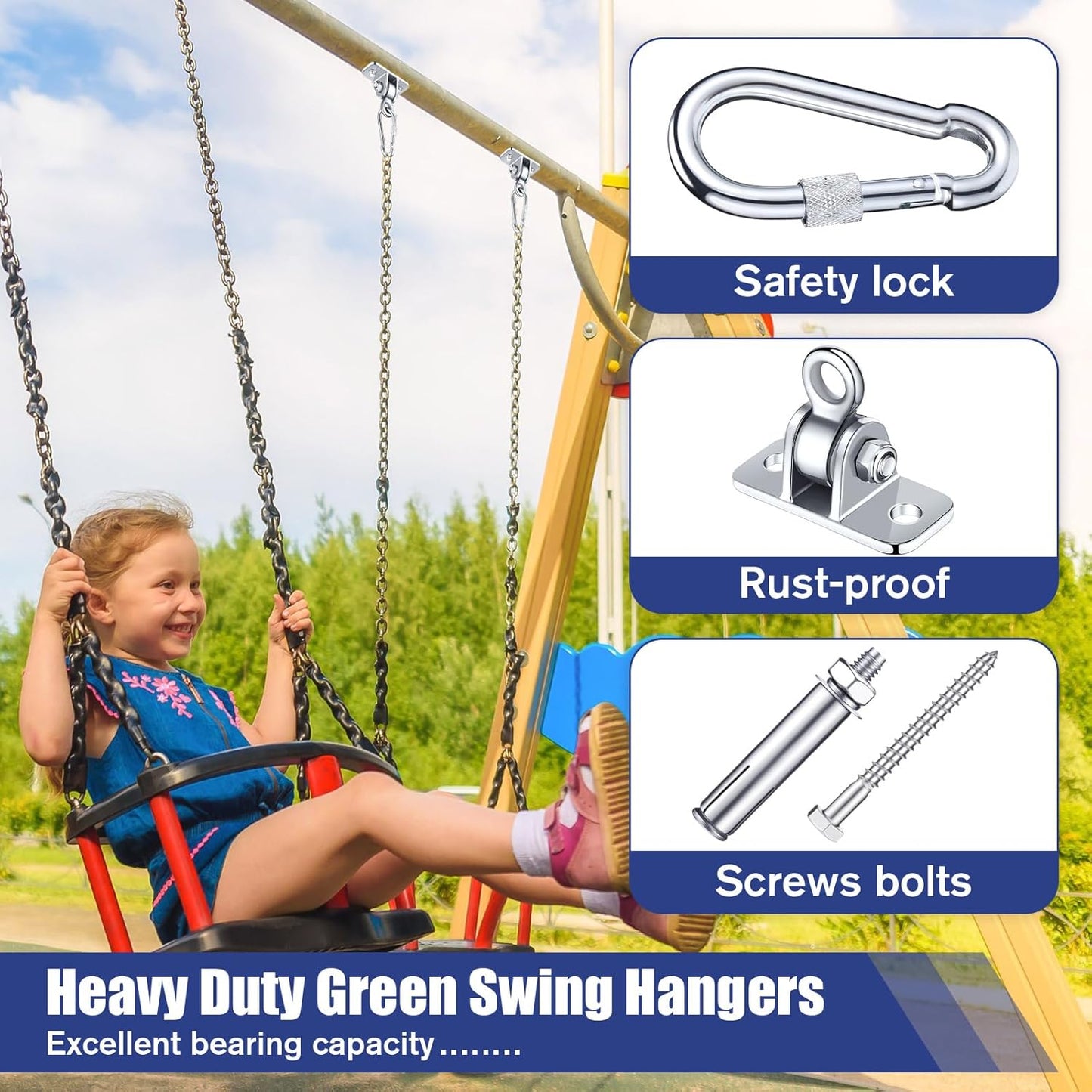 Tandefio Swing Hangers - Heavy-Duty 1800 lb Capacity Set for Indoor/Outdoor Use | Stainless Steel Finish