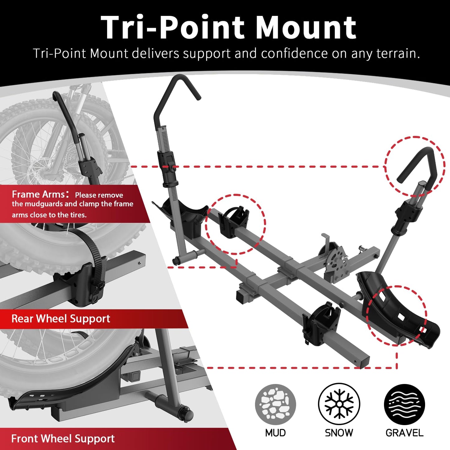 TrailXpert Hitch Bike Rack for Car, 200 lbs Capacity Heavy-Duty E-Bike Carrier, Tilting Foldable Design with Anti-Theft Lock, Fits 2" Receiver, for SUV, Truck, RV