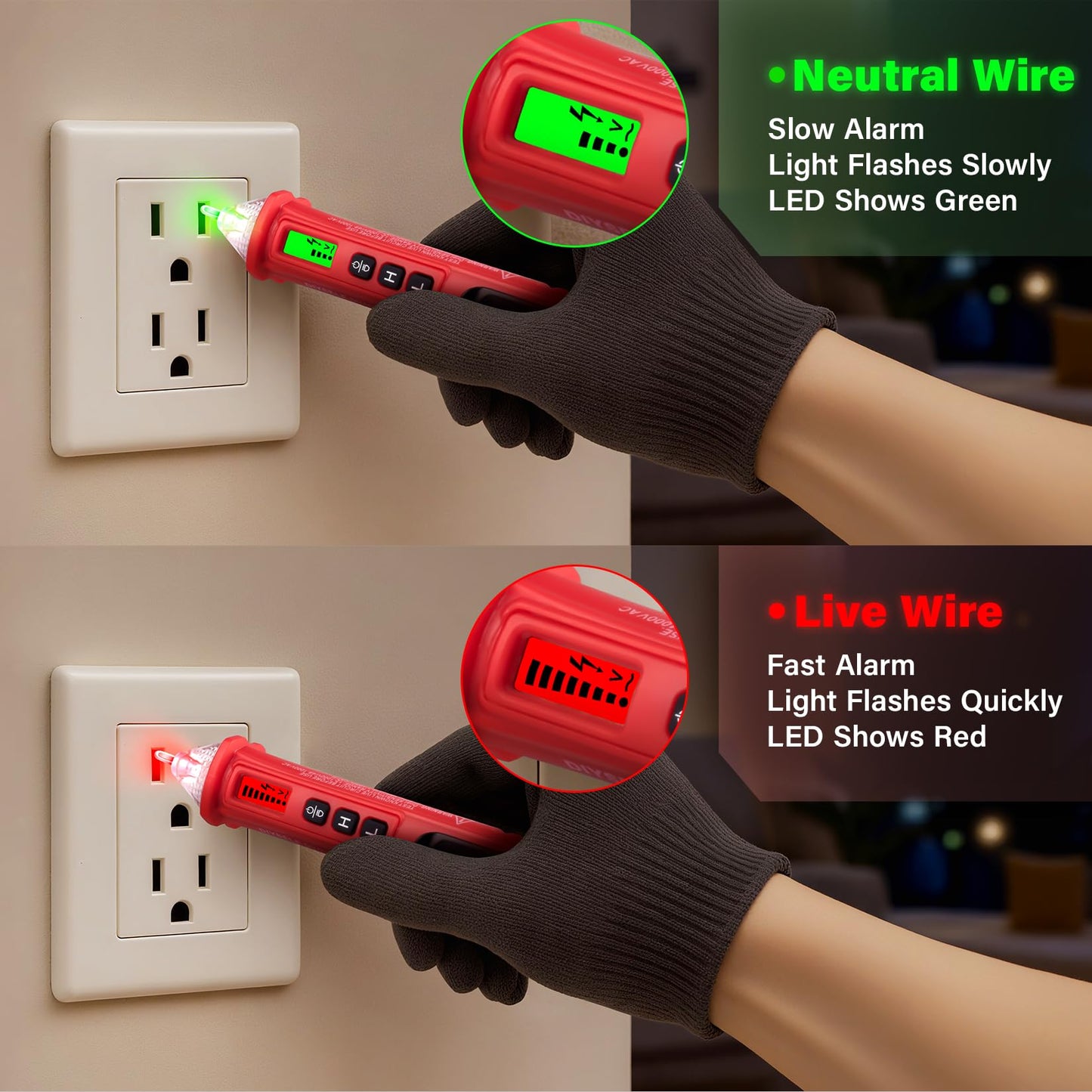 DIYSELF Voltage Tester, Dual Range 12V/48V-1000V AC, Non Contact Electrical Tester Pen with LCD Display, Buzzer Alarm, Flashlight, Live Wire Finder, Professional Circuit Detector