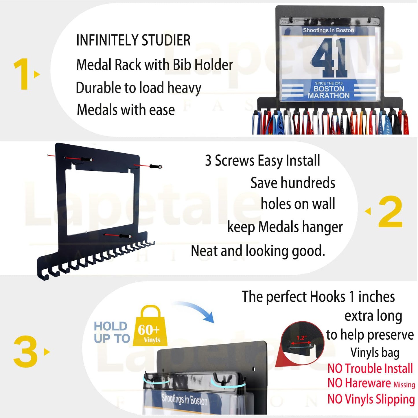 Lapetale Fashion Race Medal Holder Wall Hanger,Marathon Medal Display and Runner Medal Hanger Display,Bib Running Medal Display, Running Medal Hanger Display,Medal Holder for Wall,Gifts for Runners