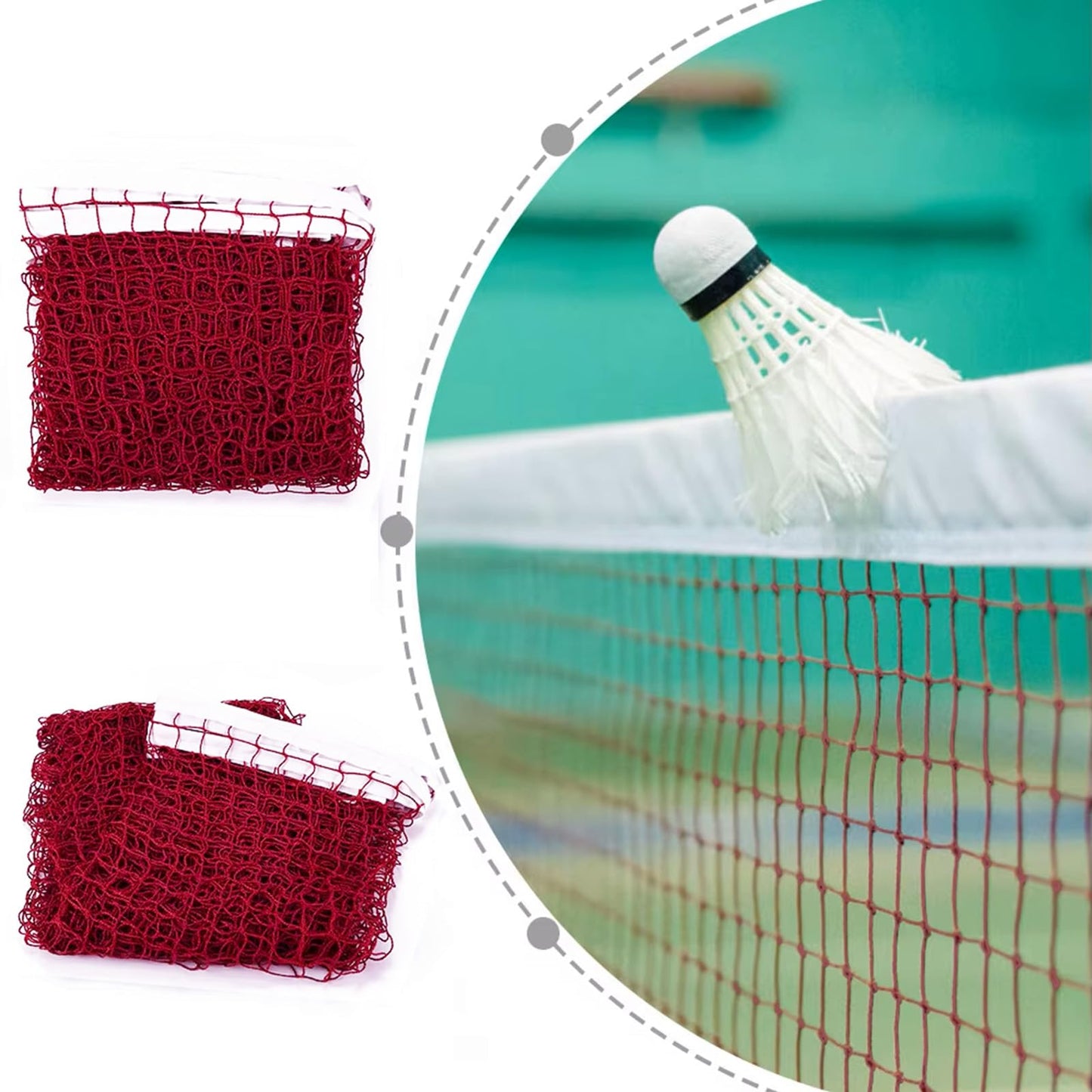 Outdoor Replacement Badminton Net, Indoor Standard Regulation Badminton Court Netting Only, for Backyard Beach Garden, 20 FT x 2.5 FT, Red Polypropylene with White Borders
