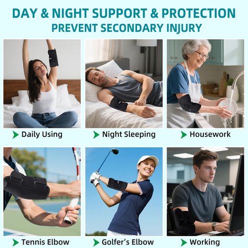 DR. GINTOP Elbow Brace for Ulnar Nerve Entrapment, Adjustable Elbow Splint w/ 4 Removable Metal Support for Cubital Tunnel, Tendonitis, Golfer's Tennis Elbow, Bursitis, Sprain, Strain, Arthritis Right