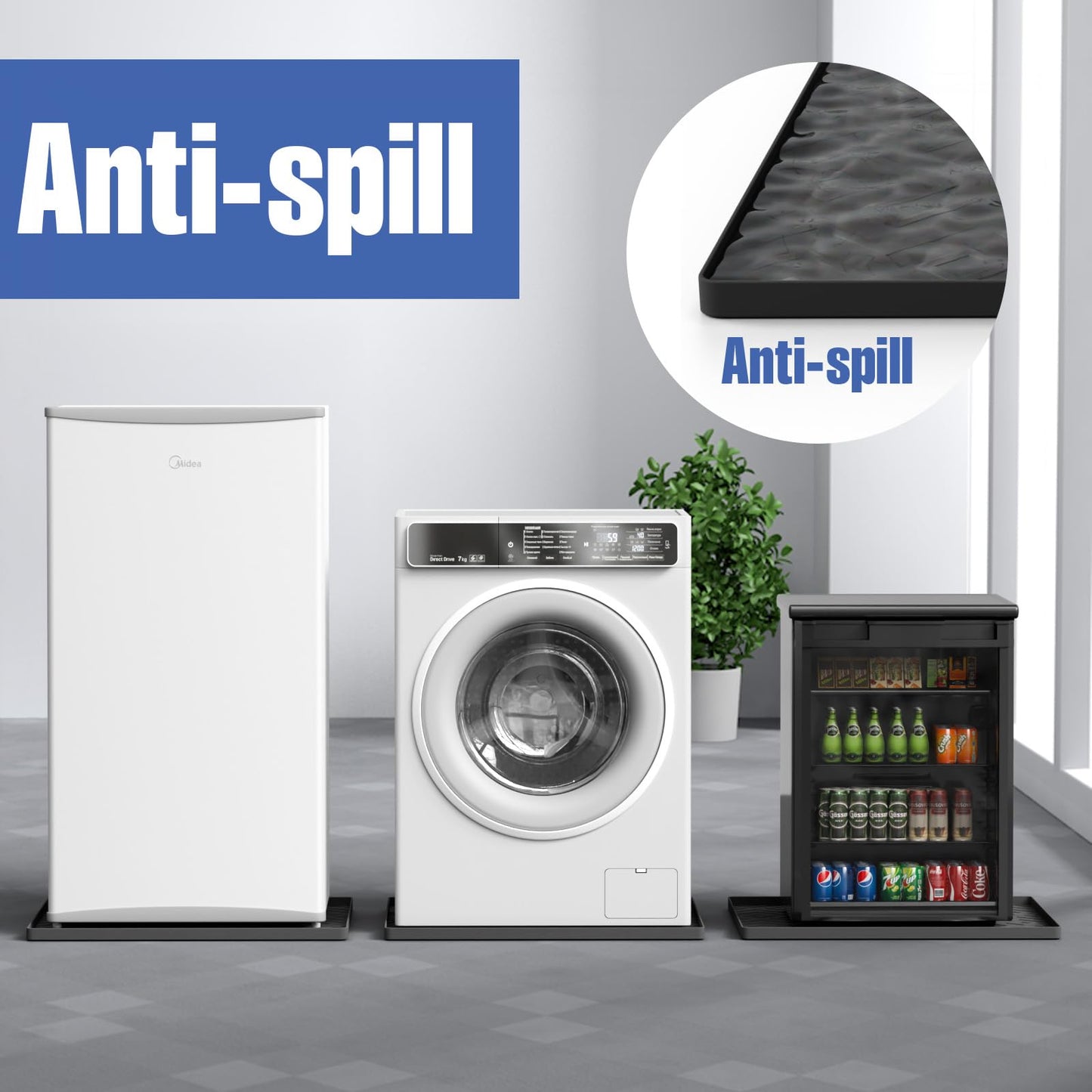 Water Cooler Mat – 19.7" x 19.7" Silicone Water Dispenser Mat for Floor & Countertop, Spill-Proof & Waterproof Tray for Coffee Maker, Kitchen, Pets, Office Use (Black, 19.7' * 19.7')