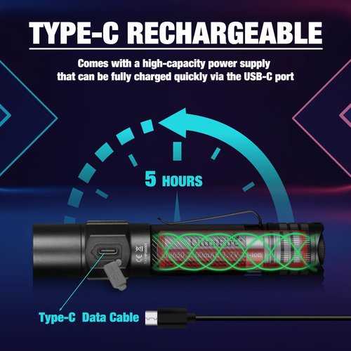 ULTRAFIRE Tactical Flashlight with Belt Holster, 1800 High Lumen Rechargeable Flashlight with Duty Belt Holder, Security Flashlight for Police, Law Enforcement, 6 Modes LED Flashlight with Dual Switch