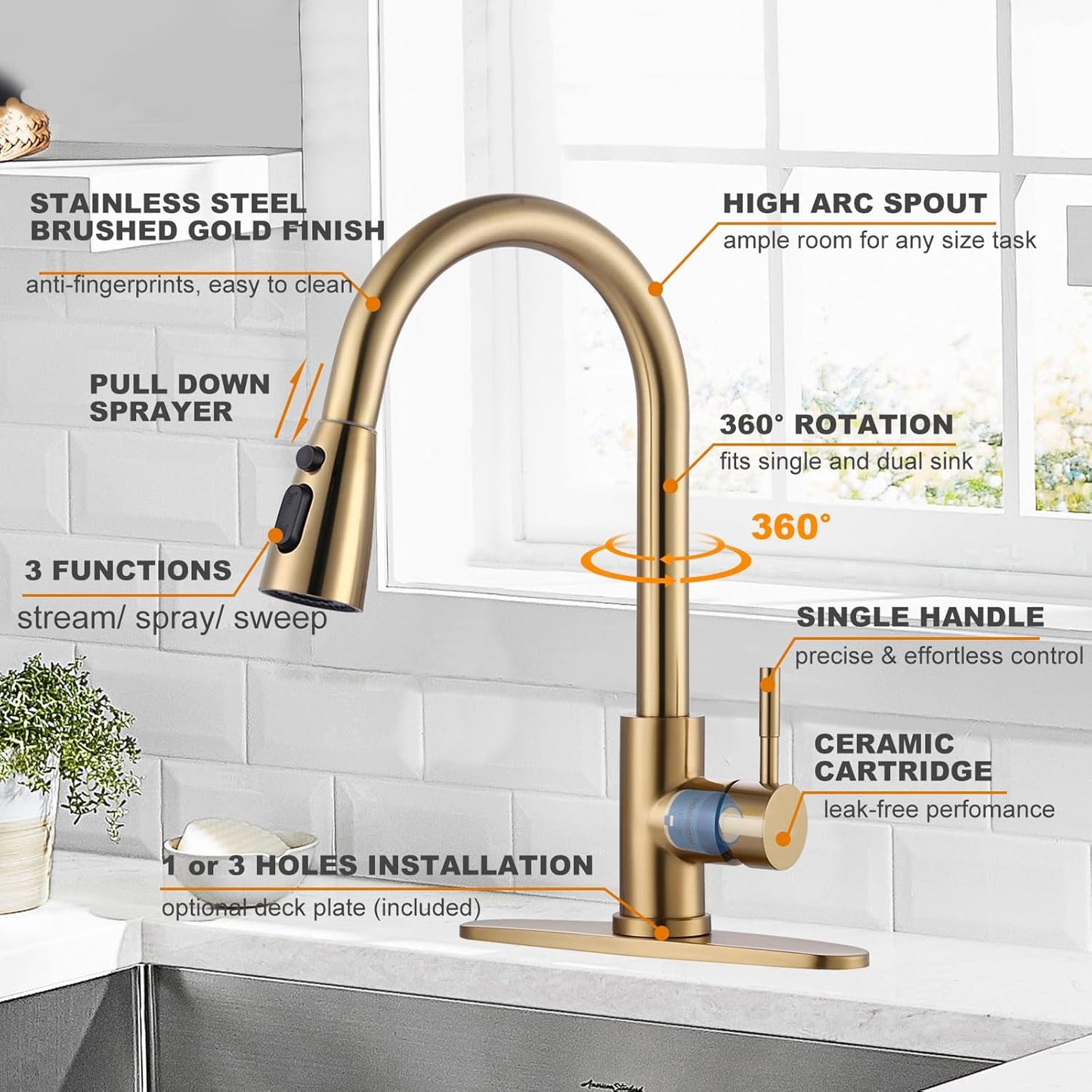 Stainless Steel Kitchen Faucet Combo with Water Filter - Brushed Nickel Sink Faucet for RO Systems