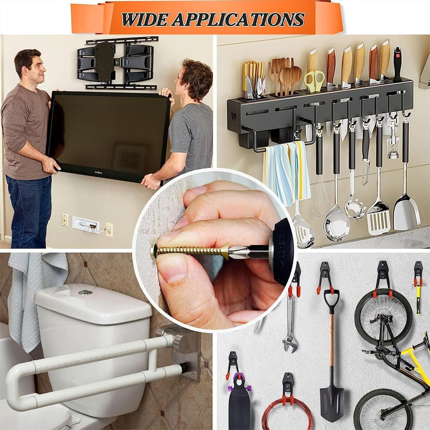 FNLGTN Heavy Duty Wall Anchors and Screws Kit, 50 Sets/100 Pieces, for Concrete, Hollow and Wooden Wall Mounting (8MM 50sets)