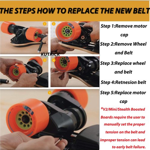 Kutrick Boosted Board Kevlar Belts for Boosted Board V2, Mini S, Mini X, Plus, and Stealth - Reinforced Kevlar / 350 Miles Normal Tested | Much Stronger Than Original Boosted Belts