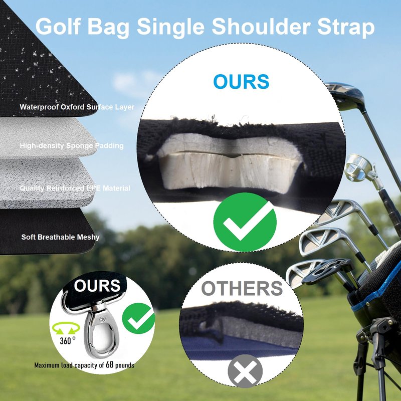 DONZWIYES Golf Bag Shoulder Strap Upgraded Single Padded Adjustable Straps Universal Replacement(Black,1 Pack)