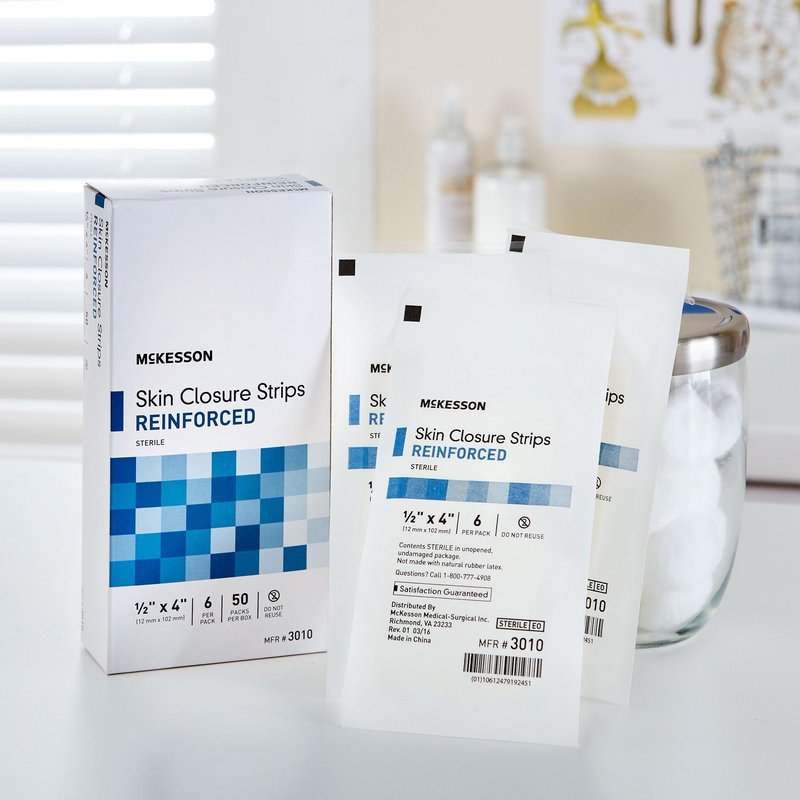 McKesson Skin Closure Strips, Sterile, Reinforced, 1/2 in x 4 in, 50 Count