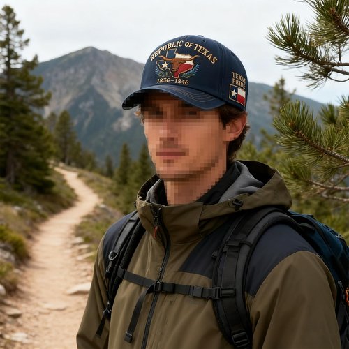 Republic of Texas Commemorative Hat – Hand Embroidered Baseball Cap with Dome Top and Short Brim, Totem National Style Blue-Black