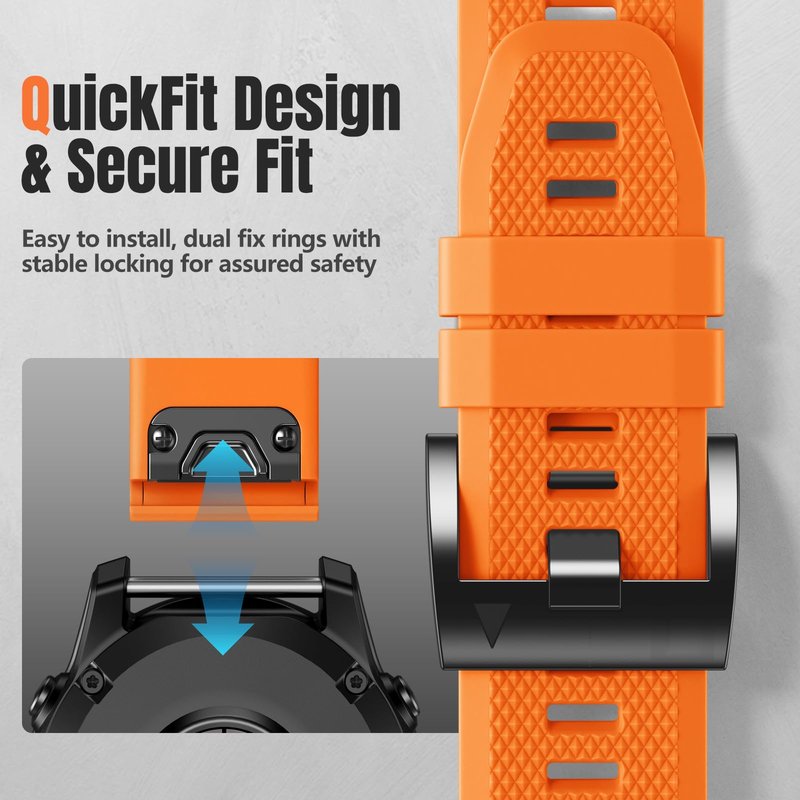 Ouwegaga Compatible with Garmin Fenix 8 51mm 7X 6X 5X Watch Band, 26mm Quickfit Silicone Sport Strap for Fenix 8 Pro 51mm/7X 6X Pro/Fenix 5X Plus/Descent MK1/D2 Delta PX/D2 Charlie/Fenix 3/Fenix 3 HR