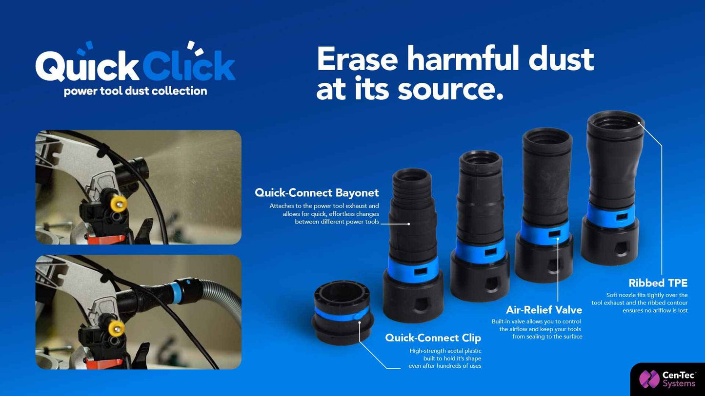 Cen-Tec Systems 94709 Quick Click 16 Ft. Hose for Home and Shop Vacuums with Expanded Multi-Brand Power Tool Adapter Set for Dust Collection