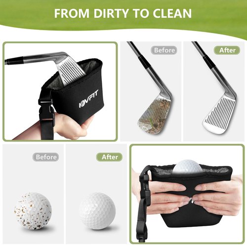 Golf Club and Golf Ball Cleaning Bag,Golf Ball Cleaner,Golf Club Cleaner,Cleans Club Grooves, Golf Bag Accessories,Machine Washable, Golfer Gifts for Men,Detachable Clip