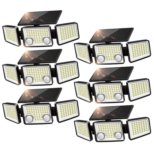 UME Solar Outdoor Lights 3000 Lumen 7000K, 152 LED Super Bright Motion Sensor Outdoor Lights with 2 Sensors, IP65 Waterproof 270 Wide Angle Solar Flood Lights with 3 Modes for Garden - 6 Pack