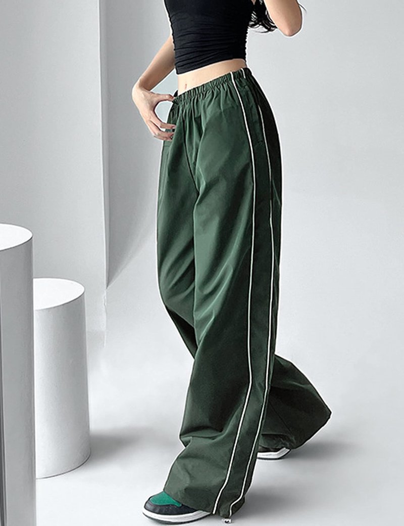 Himosyber Women's Parachute Pants Baggy Elasitc Waist Relaxed Y2K Track Pant Trousers (ArmyGreen-Large)