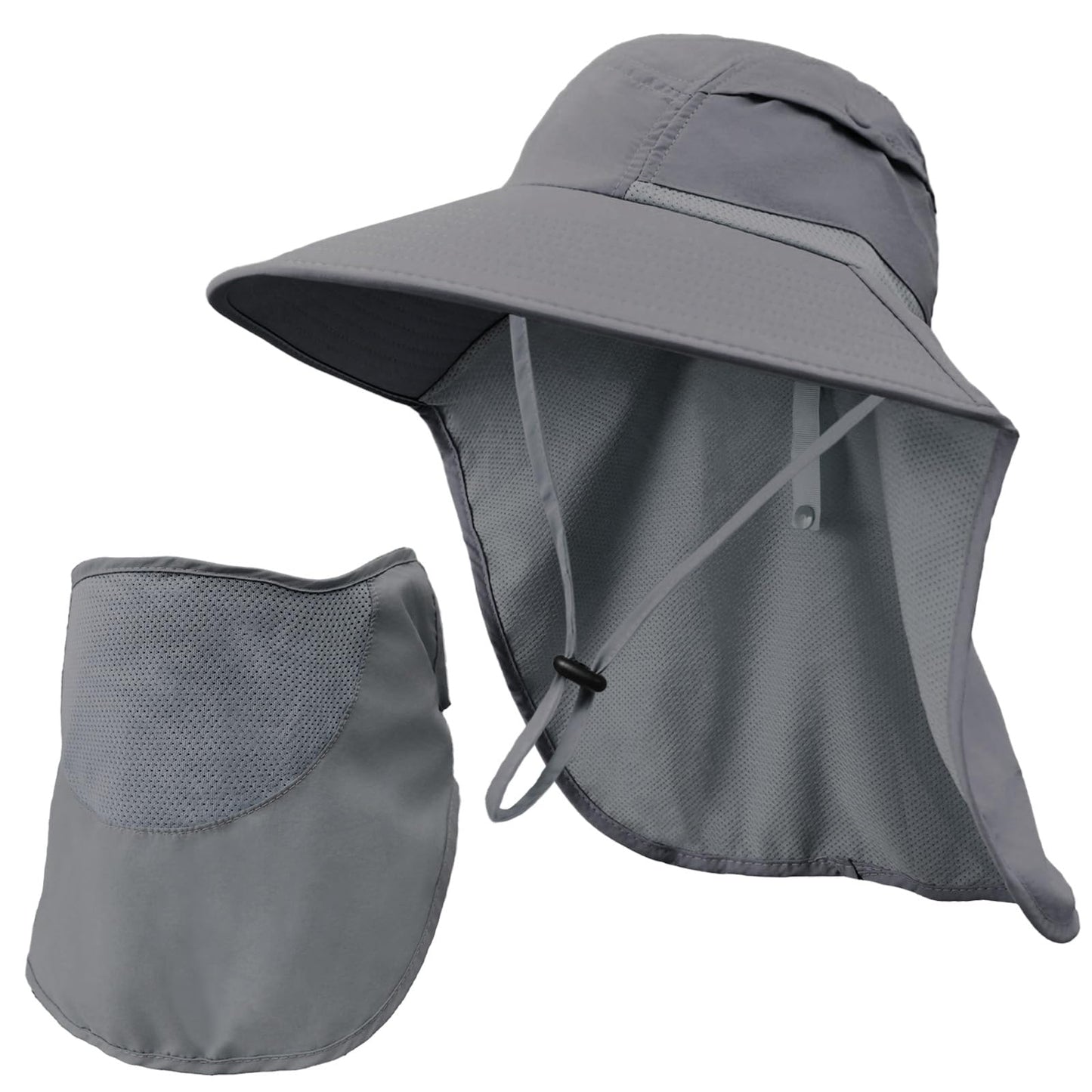 Sun Hats for Men Women Detachable Face Cover Wide Brim Fishing Hats with Neck Flap UPF 50+ Outdoor Safari Hats Dark Grey