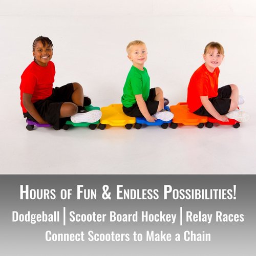 Cosom Scooter, 12 Inch Children's Sit & Scoot Board With 2 Inch Non-Marring Nylon Casters & Safety Guards for Physical Education Class, Sliding Board with Safety Handles, Blue