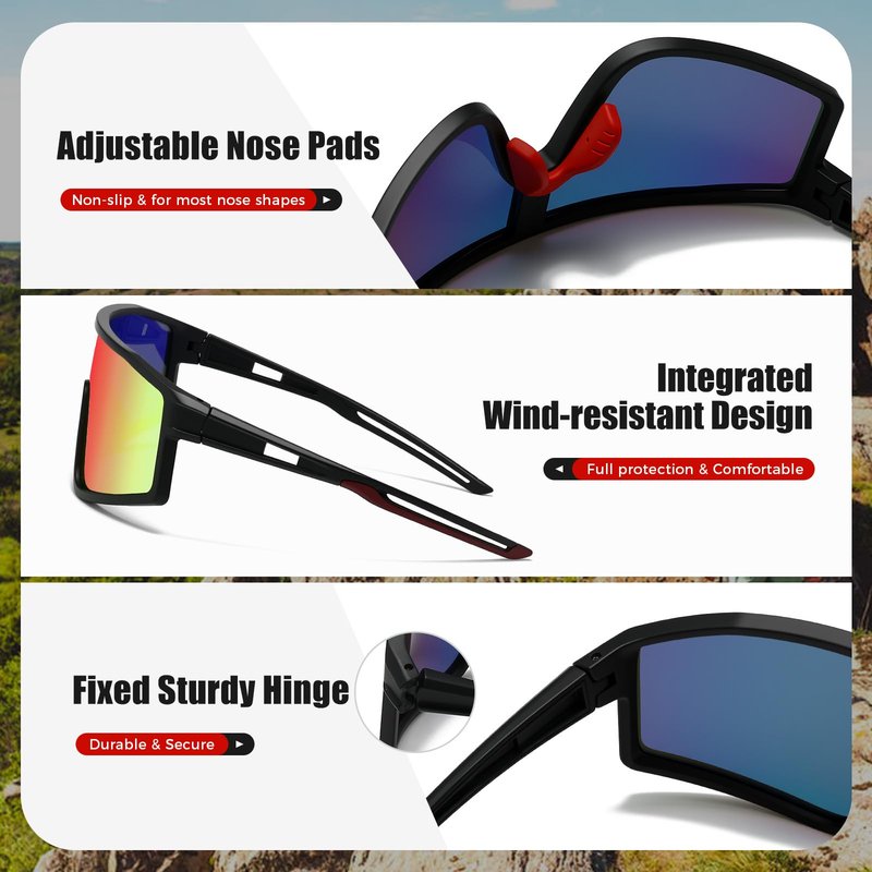 SUANGIT Polarized Cycling Sunglasses for Men Women Red Sports Running Bike Shades UV Protection Goggles (Matte Black Frame/Red Mirror Lens)