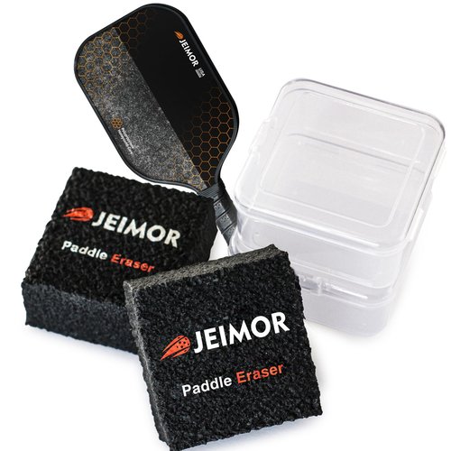 Jeimor Pickleball Paddle Eraser – Paddle Cleaner for Carbon Fiber & Graphite Paddles, Removes Ball Residue & Dust, Restores Spin & Grip, Includes Clear Carry Case (2 Pack)