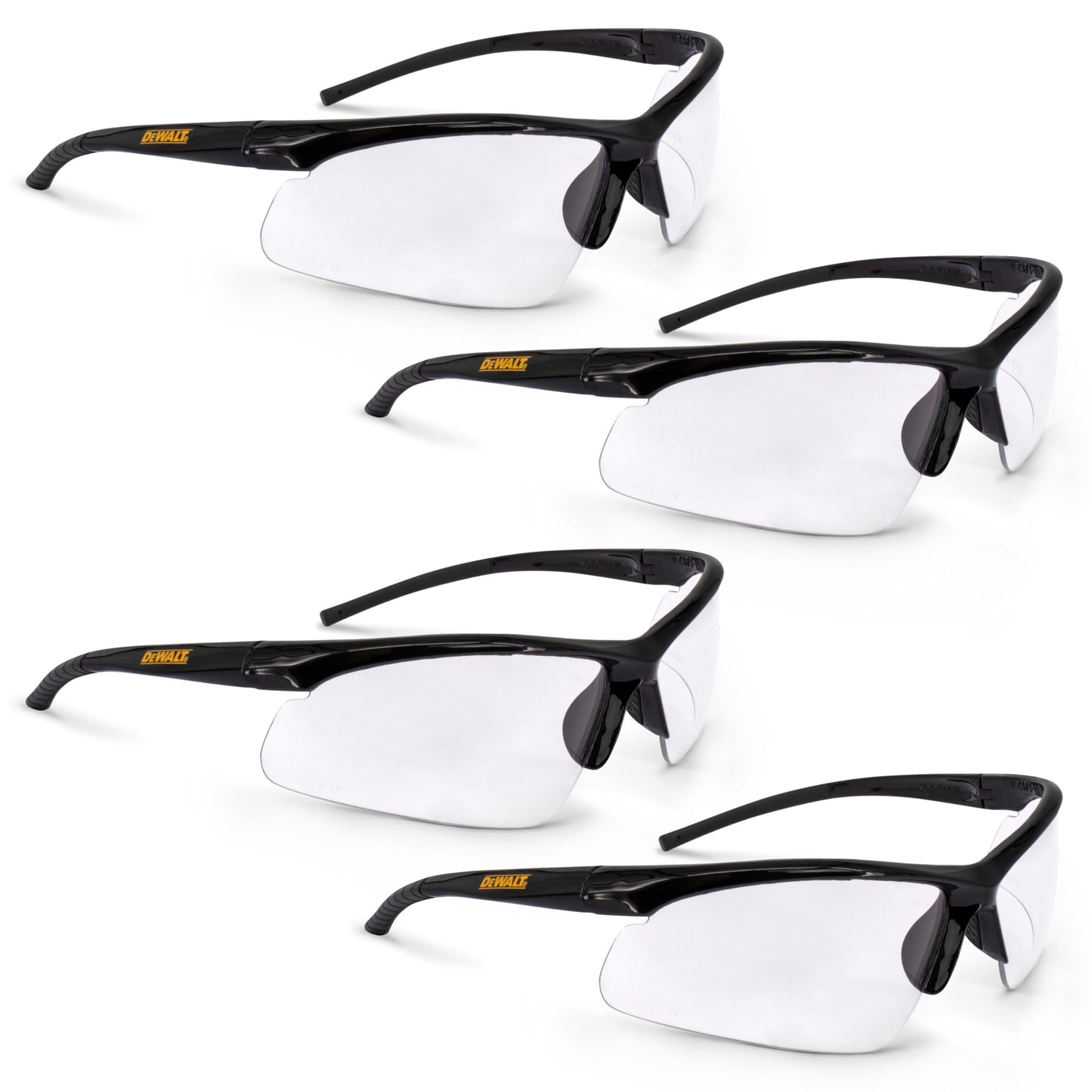 DEWALT DPG51 Radius Unisex Half Frame Protective Eyewear, Black Frame Clear Lens - 4 Pack