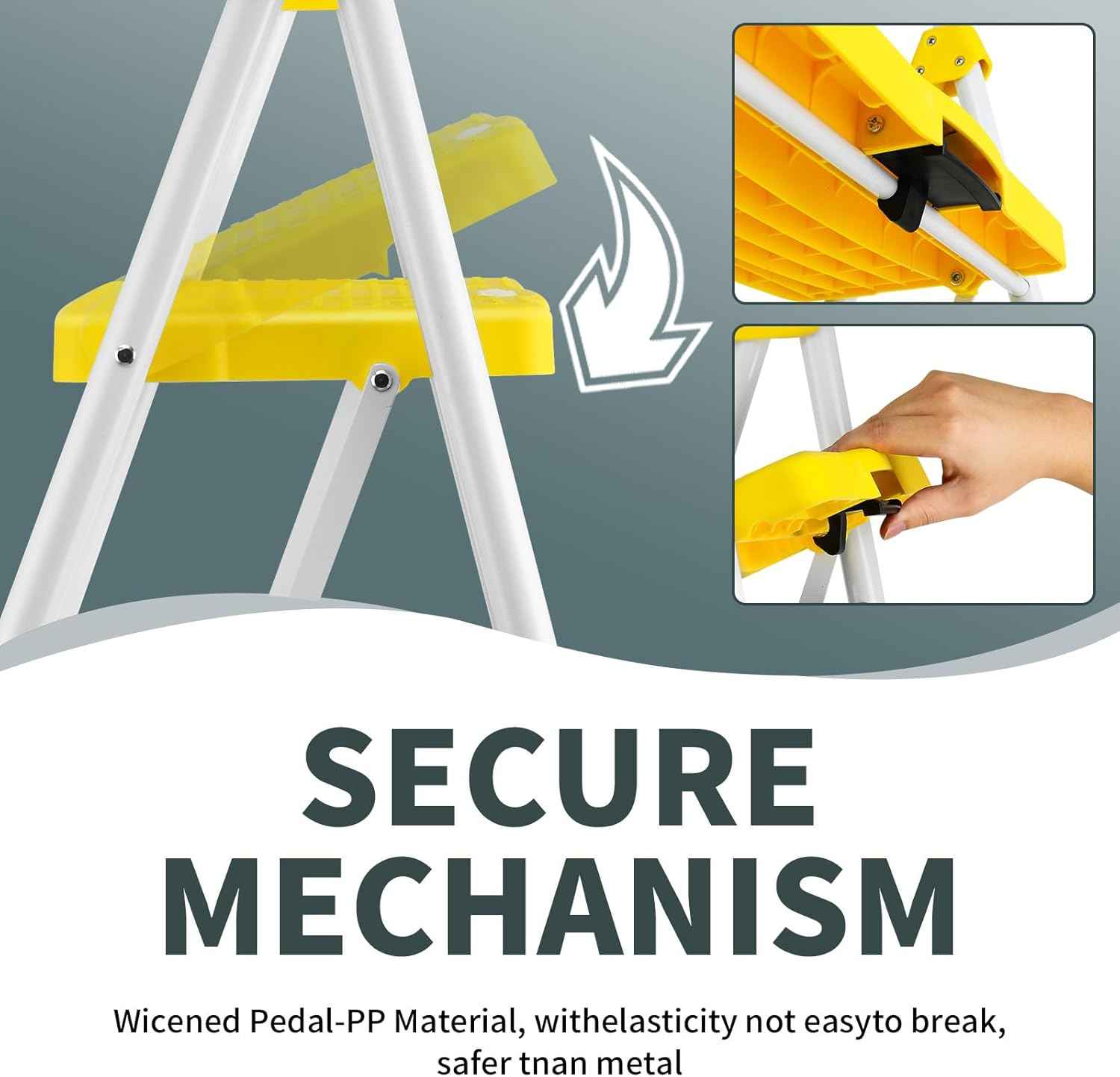 Portable 3-Step Folding Ladder - Sturdy Steel Step Stool with Anti-Slip Pedal & Handgrip, 500lbs Capacity for Home & Office