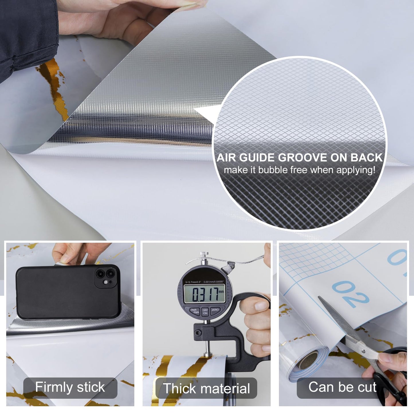 SOON AFTER Gold Marble Contact Paper Glossy Thick Peel and Stick Wallpaper Waterproof Self Adhesive Removable Wall Paper for Countertop Furniture Kitchen Bathroom. Modern Gold and White 15.7"x78.7"