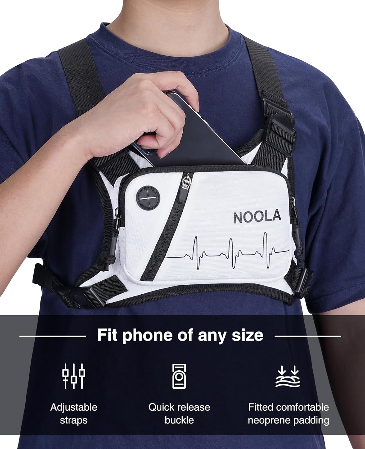 NOOLA Running Chest Pack - Lightweight Reflective Vest for Men & Women | Ideal for Jogging, Cycling, EDC - White
