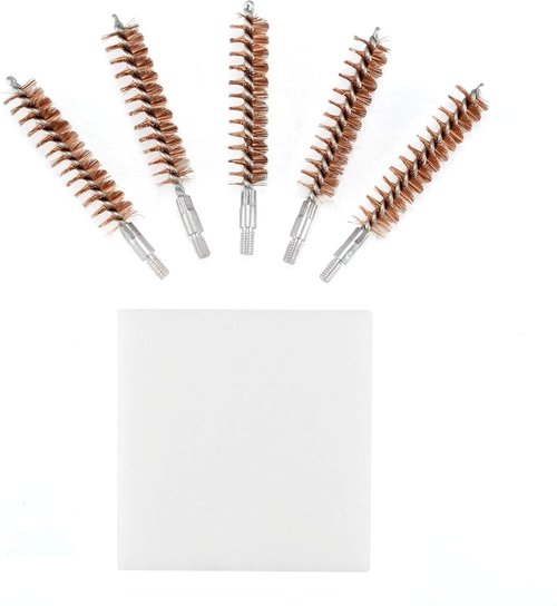 BOOSTEADY Gun Cleaning Brush Set - 5 Phosphor Bristle Brushes & 50 Professional Patches | Multi-Caliber