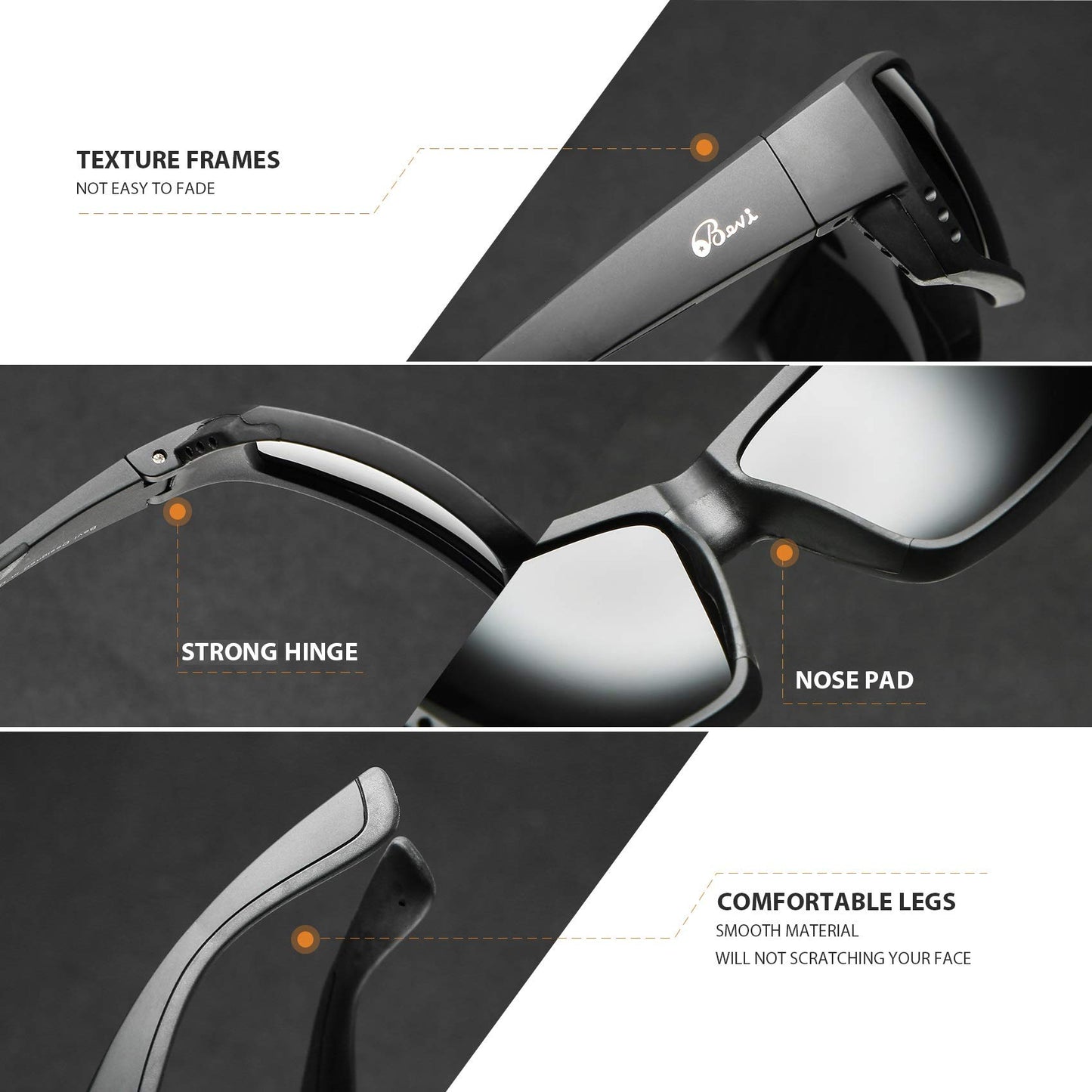 Bevi Polarized Sports Sunglasses Ultralight TR90 Frame Glasses Flexible and Durable for Men Women Sun Glasses 2701C7
